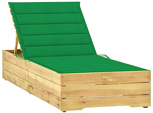 SKTQYQO Lettino da Giardino in Legno di Pino Impregnato con Cuscino Verde, Schienale Regolabile per Esterno, Comodo e Durevole per Relax