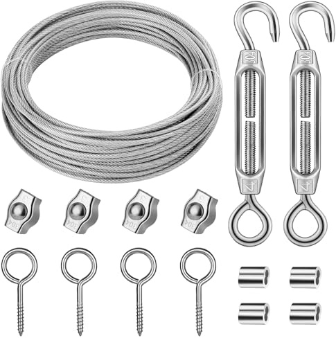 Garden Wire for Climbing Plants, 15M 2MM PVC Coated 304 Stainless Steel Wire Cable with M4 Turnbuckles, Loops & Clips for Garden Fence, Picture Hanging, Curtain, Hanging Lights, DIY Projects