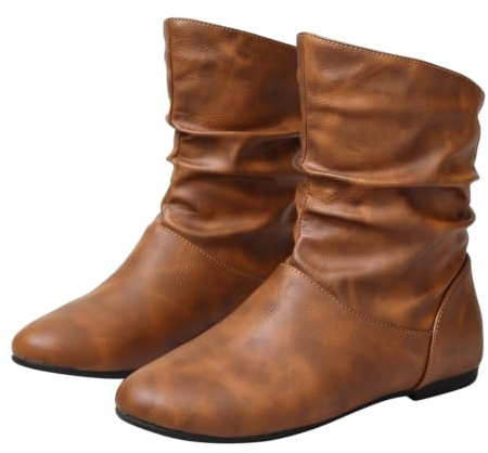 Botas holgadas de gamuza para mujer, a media pantorrilla, sin cierre | Botines de punta redonda, antideslizantes, ligeros, cómodos, cálidos, para otoño e invierno, botas casuales para caminar