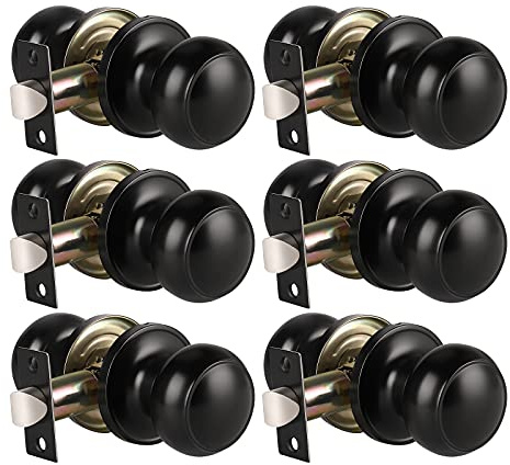 KNOBWELL 6 Pack Matte Black Door Knob - Round Interior Door Handles for Hallway & Closet, Non-Locking Passage Door Knobs with Durable Lockset, Easy Install
