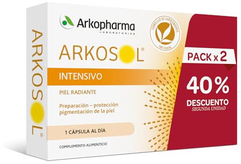 Arkopharma Arkosol Intensivo 60 Cápsulas, Bronceado Desde el Interior, Todo Tipo de Piel, Prepara y Protege la Piel para la Exposición Solar, Complemento Alimenticio