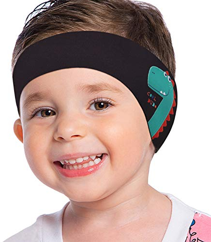 MoKo Schwimmen Stirnband, Neopren Schwimmband Ohrenband Wasserdichtes Kopfband Haarband mit Hohe Elastizität und Klettverschluss Ohrenschutz Band für Kinder Alter 3-9, M Größe - Schwarz