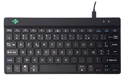 R-Go Tools Clavier Compact Break, avec Logiciel de Pause Anti-RSI, Ultra-Mince, 2xUSB-C pour Clavier numérique Externe, AZERTY (FR), Filaire, pour Windows/Mac, Noir