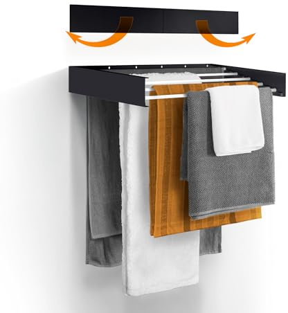Urban Nouk Stendibiancheria da parete - retrattile - Stendibiancheria pieghevole per interni ed esterni - salvaspazio design compatto (Nero, 70 cm)