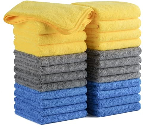 Polyte - panno premium in microfibra - blu, grigio, giallo - 40 x 40 cm - 24 pezzi