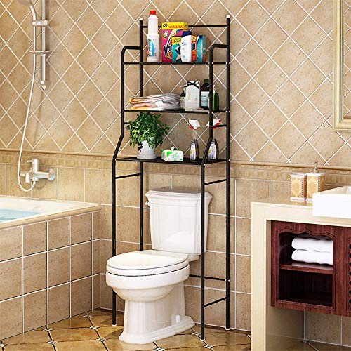 Etagère de Salle de Bain, Meuble de Rangement au-Dessus des Toilettes WC avec 3 tablettes, Meuble Etagères de WC, Étagère de Rangement pour Salle de Bains avec 3 étagères (157*55*26cm (♥ noir))