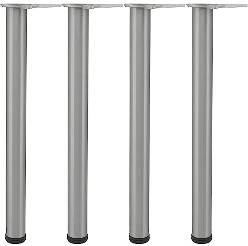 camar Tischfüße verstellbar 700-730mm rund ø 80mm, Metall Tischbeine höhenverstellbar, Edelstahl gebürstet 4 Stück