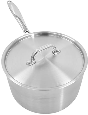 Stainless Steel Saucepan & Lid Chef Pan Cooking Pan Tri-Ply Compatible with All Heat Sources Inc Induction British Made (20cm Saucepan & Lid)