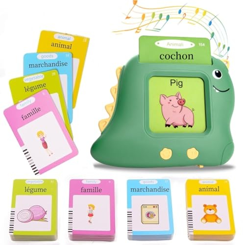 JoyJoyful Französisch Interaktives Lernspielzeug für Kinder 1 2 3 4 5 6 Jahre Alt, Sprechende Flash-Karten, Montessori Spielzeug, Hörbar Lernspielzeug für Mädchen Jungen(112 Blätter, 224 Wörter)