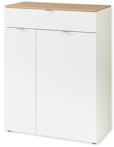 BARI Schuhschrank in Weiß, Artisan Eiche Optik FSC-Zertifiziert - Modernes Schuhregal mit viel Stauraum für Ihre Schuhe - 78 x 103 x 38 cm (B/H/T)