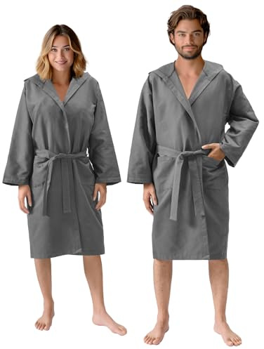 JEMIDI Sauna Bademantel für Damen und Herren lang - Mikrofaser Bademantel für Herren - Unisex Saunamantel mit Kapuze - Morgenmantel Männer und Frauen - Bathrobe Women and Men