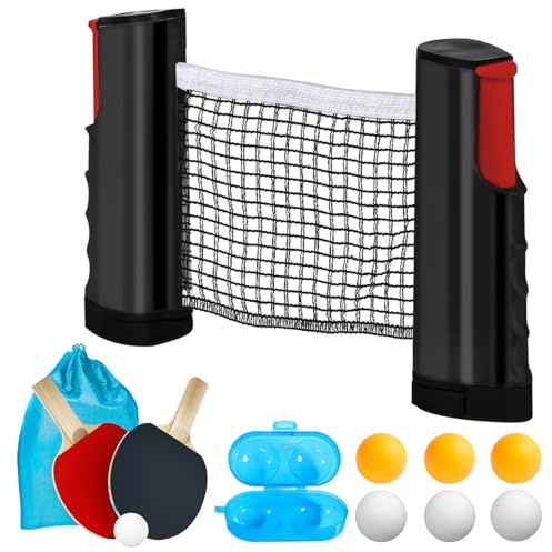 WIYETY Ensemble de raquettes de tennis de table professionnelles : 2 raquettes de tennis de table + filet rétractable + 6 balles de tennis de table + 1 sac de transport + 1 boîte à balles, ensemble de