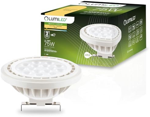 Lumiled LED-Leuchtmittel AR111 G53 Fassung Spannung 12V DC/AC 10W (Entspricht Leuchmittel 75 Watt) Warmweiß 3000K 38 Grad Abstrahlwinkel weiß 1055 Lumen Ra>90 Kunststoff