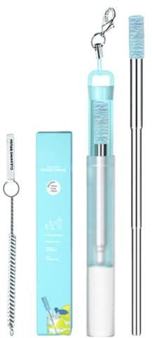 Cannucce in Acciaio Inox Riutilizzabili - Pieghevoli Telescopiche in Metallo Portatili Tascabili per Bere con Spazzola per la Pulizia