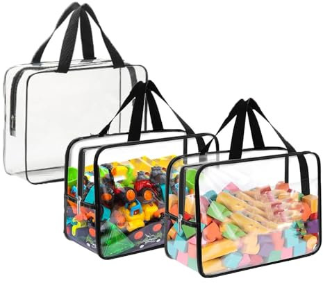 3Pcs Clear Toy Storage Bags with Handles, Toy Bags, Toy Storage Bags, Small Storage Bag, Toy Storage Bag, Toy Organiser Bags, Waterproof Toy Bags for Board Games Clay, Building Blocks, Toys, Books