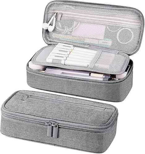 Astuccio di Grande Capacità, Large a matita,custodia a matita con compartimenti con cerniera,astuccio scuola media,Astuccio piccolo ideale per penne e matite - Perfetto per studenti e adulti, Grigio