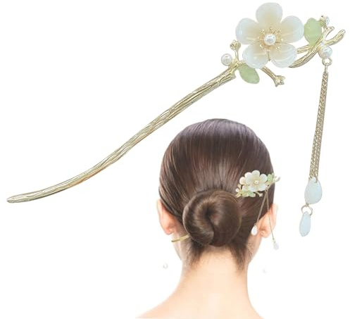 GmwyCzV épingles à Cheveux Chinoises Vintage, Piques à Cheveux Décorés de Fleurs et de Pompons, épingles à Cheveux à Pompons pour Coiffure Fixe Décorative, Femmes (Muguet)