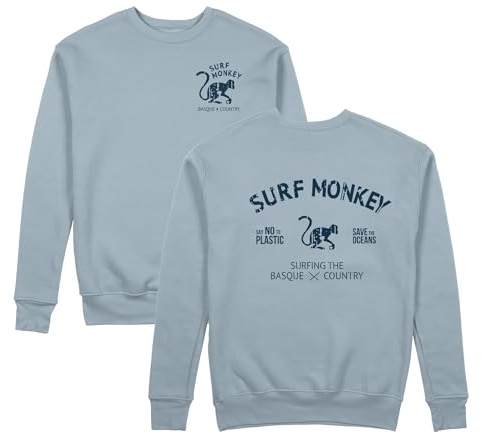 Surf Monkey Sudadera orgánica con Cuello Redondo Save The Oceans (FR/ES, Letras, M, Regular, Regular, Aqua)