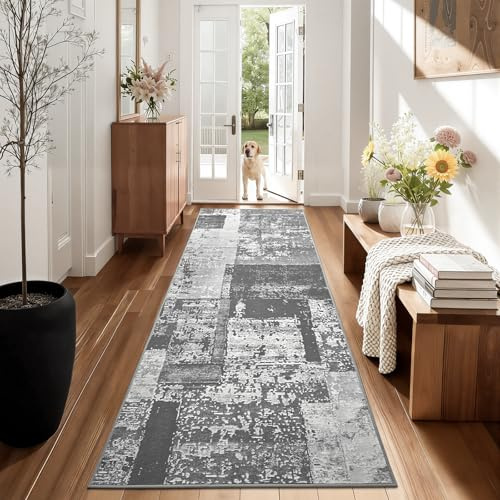 LOCHAS Washable Runner Rugs for Hallway, 2x8 Non Sip Soft Rug for Bedroom Entryway Kitchen Laundry Room, Long Abstract Carpet for Indoor Floor Bedside, Geometric Vintage Home Decor, Pet & kid Friendly
