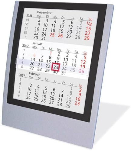3-Monats-Tischkalender, Wandkalender 2026/2027 grau-schwarz