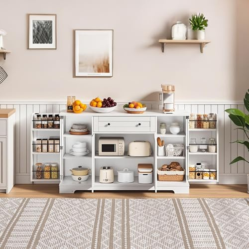 Crlnaup Multifunktionell köksbuffé – 138 cm skänk med låda, hylldörrar och justerbara hyllor – modern design med tippskydd, perfekt för kök, vardagsrum och sovrum
