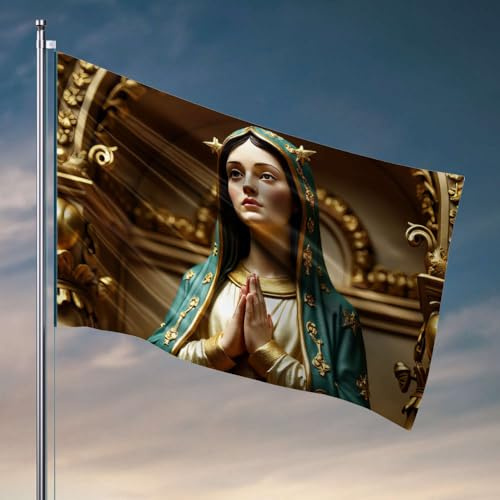 Divertidas banderas para dormitorio, una estatua de la Virgen María con las manos unidas en oración. Decoración de bandera para dormitorio, letreros de otoño para porche delantero (60 x 90 cm)
