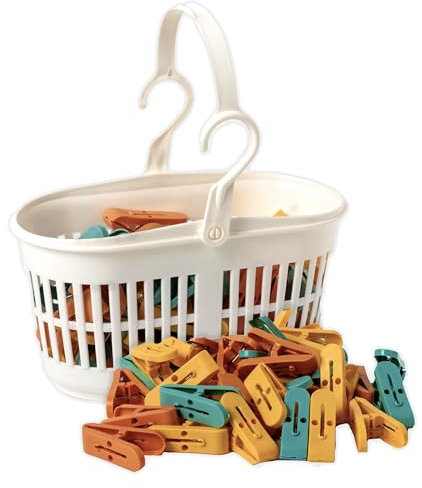 IPEA Mollette per il Bucato con Cestino in Plastica - 36 Pezzi - Super Leggero con Ganci - Mollette Colorate con Cestello per Appendere e Stendere Vestiti, Biancheria, Accessori - Stendibiancheria