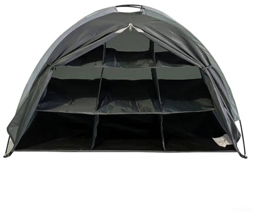 Campingschrank mit 9 Regalböden, faltbarer Zeltschrank zum Aufhängen, für Wohnmobile, Outdoor-Kleidung und Schuhaufbewahrung, braun/grau, 128 x 55 x 75 cm, perfekt für Ausrüstung