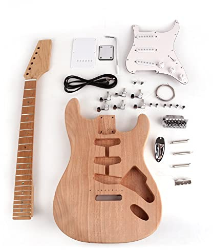 Fojill Roasted Canadian Maple Neck DIY Electric Guitar Kit Unfinished Uncut Mahogany Body Maple Fingerboard Fretboard Build Your Own All Parts Included(FSTK-60M)
