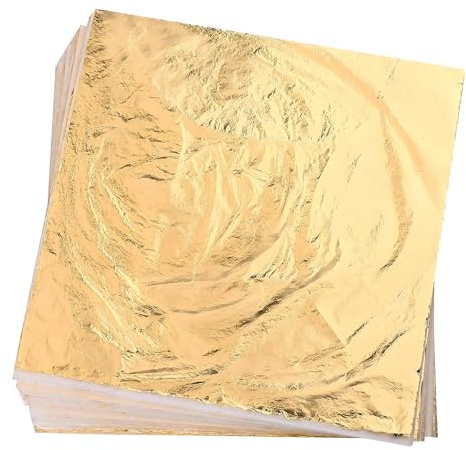 ILantule 100 Hojas Pan de Oro de Imitación para Artes,Lámina Dorada para Dorado,16 x 16 cm,para Artesanía de Dorado, Proyectos de Artes, Decoración de Muebles