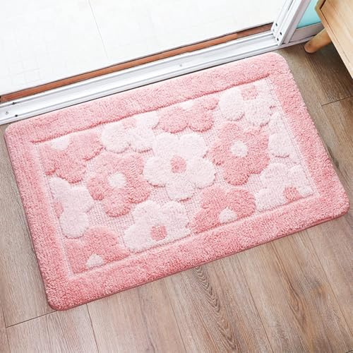 Calkkrer Rosa Blumen Mikrofaser Tappetino da Bagno Antiscivolo con Retro in TPR, Morbido Tappetino da Doccia Peluche ad Alto Spessore per Bagno, Assorbente Tappetino da 40 * 60 cm
