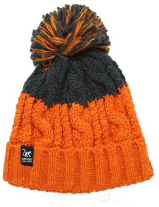 Surf Monkey Cappello invernale unisex con pompon taglia unica in pile interno, Arancione/grigio, Taglia unica