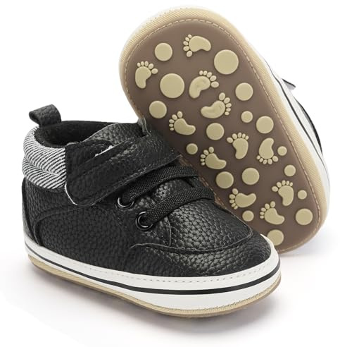 BACSAC Baby Boys Girls Non-Slip Sole High-Top PU Leather Infant Sneakers Toddler Crib First Walker Shoes Black,6-12 Months