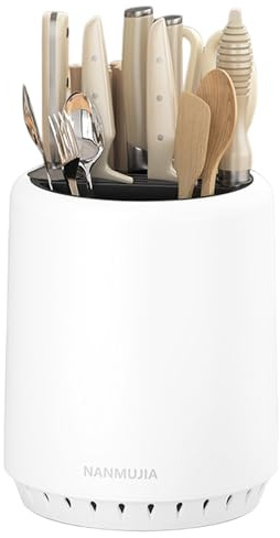 Ceppo per coltelli senza coltelli, blocco universale per coltelli con design di scarico, supporto rotondo per coltelli con forbici e fessure per cucchiai, supporto staccabile per coltelli da cucina