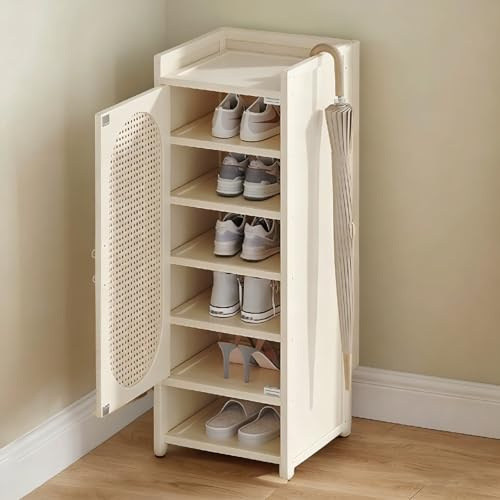 JINGJIAOPLSD Scarpiera Armadio Stretta, Scarpiere da Ingresso con Ante z Persiana e Ripiano Rimovibile, per Soggiorno, Ingresso, Corridoio o Camera da Letto(White,33x33x107cm/13x13x42in)