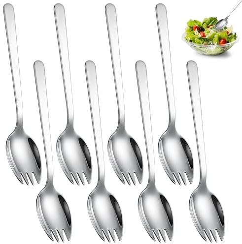 8 Piezas Set de Cubiertos para Ensalada Acero Inoxidable, Barra para Servir Ensalada, Cucharas de Acero Inoxidable para Ensalada, Cuchara y Tenedor Servir Ensaladas, para Pasta, Postre, Sopas