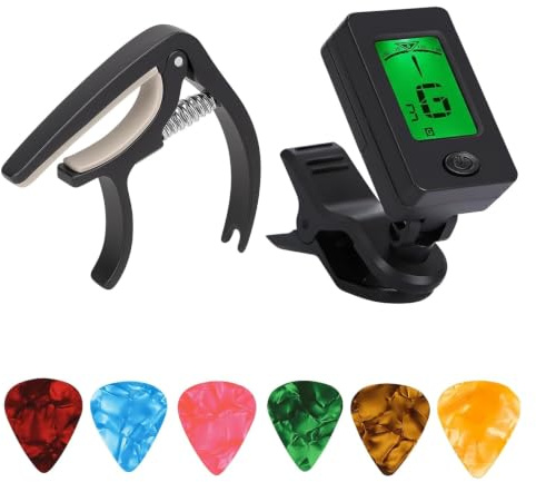 8 PCS guitar tuner, guitar capo, capo electric guitar, electric guitar tuner, Black Guitar Tuner Clip On,for Beginners Adult Practice Performance