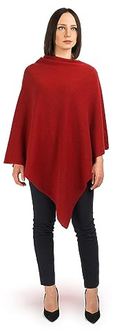 Dalle Piane Cashmere Poncho för damer 100% kashmir Made in Italy, Lätt, En storlek, Farve: Röd