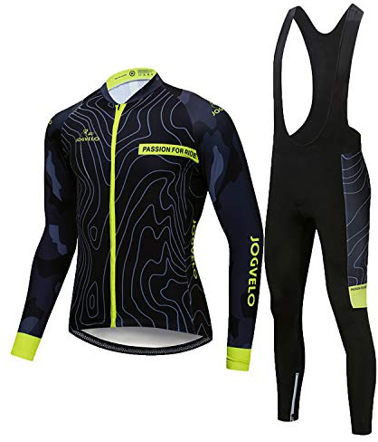 JOGVELO Mens Cycling Jersey, Clothing Set Cycling Clothes Suit Winter Fleece Thermal Beathable Anti-slip Reflective, XL