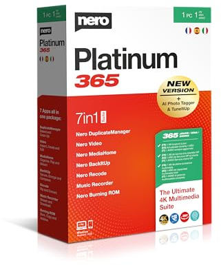 Nero Platinum 365 | All-in-One Multimedia Suite | Video Editing 4K/8K | Photo AI Organising | Music & Media Tools | Convert & Burn | Backup & PC Optimisation | 1 Year License | 1 PC | Win 11/10/8/7