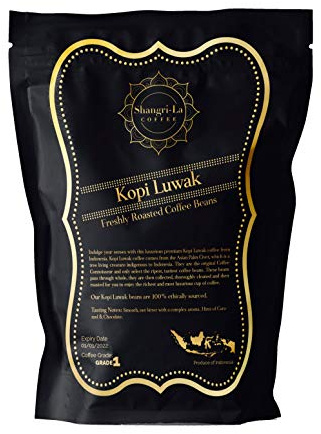 Shangri-La Coffee - Wild Kopi Luwak Coffee Whole Beans - Ethically Sourced - 250 Grams (Other Weights & Bean Types Available) - Produce of Indonesia