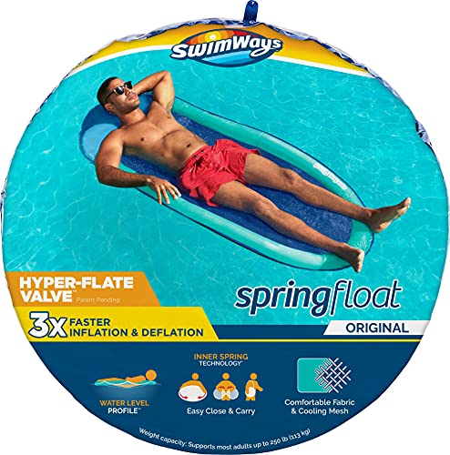 SWIMWAYS - MATELAS PISCINE ET PLAGE - SPRING FLOAT ORIGINAL - Flotteur Gonflable En Tissu - Gonflage Facile Et Rapide - 6060919 - Matelas Semi-Immergé - Adultes Jeunes 15 ans et + - Couleur Aléatoire
