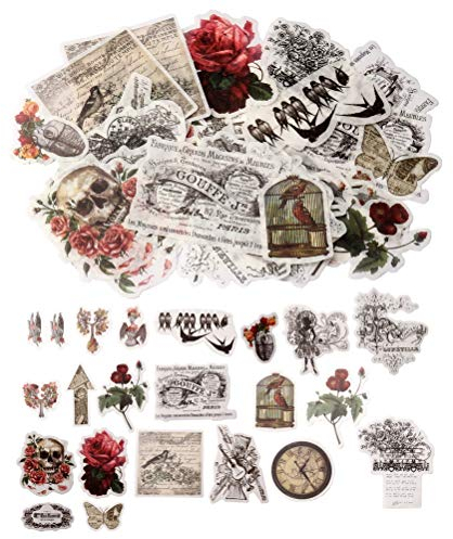 60 Stück Vergangene Zeitreihen Scrapbooking-Aufkleber, Vinyl Aufkleber Blumen Pflanzen Sticker Aquarell Reise Aufkleber für Basteln Scrapbooking Zubehör Dekorieren von Wasserkocher Laptop Gepäck