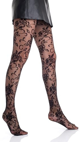 Gi&Gi Collant Donna Fantasia Fiori,Collant di pizzo da donna caratterizzati floreale tono su tono. 40 Denari N.1464 (IT, Testo, L, XL, Regular, Regular, NERO)