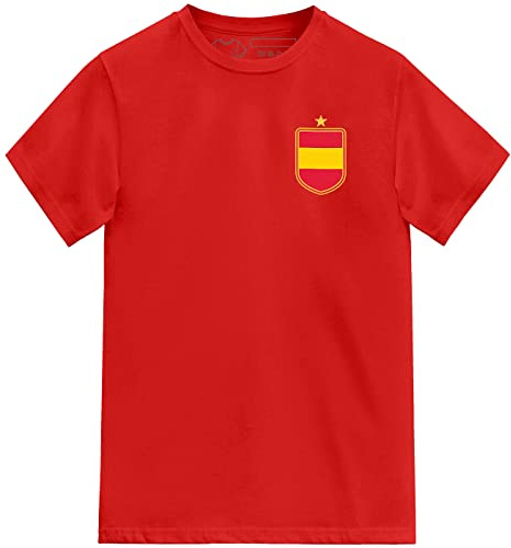 FOOTEEZ barn Spanien fotbollströja nationell lands-t-shirt, Röd, 9-11 År