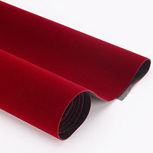 Self Adhesive Wine Red Jewelry Drawer Liner Velvet Shelf Paper Felt Fabric for Art & Crafts, Jewelry Box Liner Solid Color for Dresser Cabinets Arts Crafts Decor 17.7 x 98