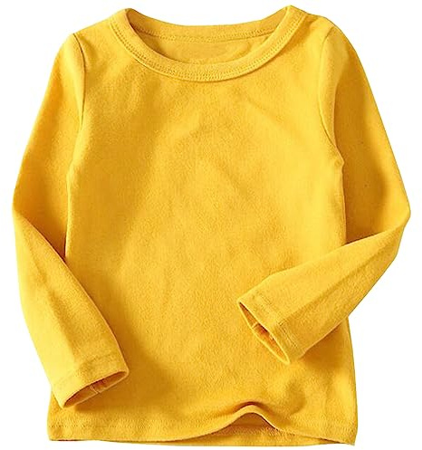 Beganly Girls Crew Neck T-Shirt Soft Warm Base Layer Toddler Little Kids Cotton Long Sleeve Tops Yellow 100