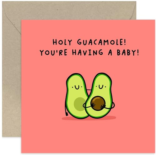 Old English Co. Cute New Baby Card for Newborn - 'Holy Guacamole' Avocado New Baby Card for Couple - Congratulations Announcement Card for Baby Shower Card | Blank Inside