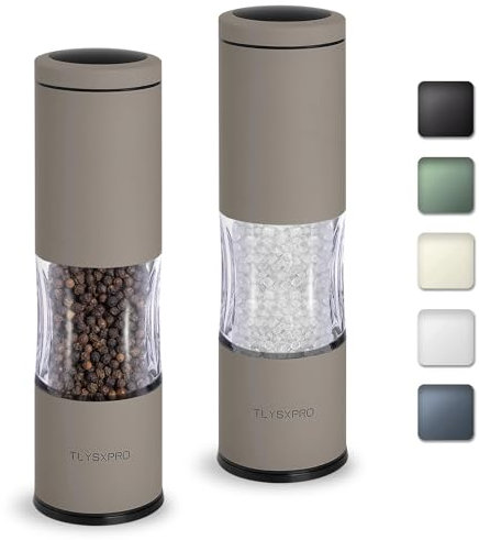 TLYSXPRO Salz und Pfeffermühle Set mit einstellbarer Körnung | Manuelle Pfeffermühle mit nachfüllbarem Design | Keramikkern | Küchen-Essential (2 Stück, Greige)