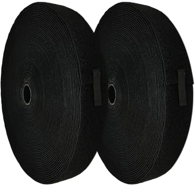 25 Metros Cinta de Cierre para Coser - Gancho y Felpa - Rollo de Cinta para Unir Cortinas, Alfombras, Telas, Fuerte Agarre, Hook and Loop, Blanco o Negro, (Negro, Gancho + Felpa 20mm)